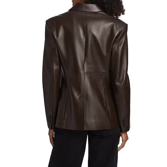 Frame Femme Leather Blazer Jacket Size 6 Espresso Brown $1398 - Picture 6 of 10